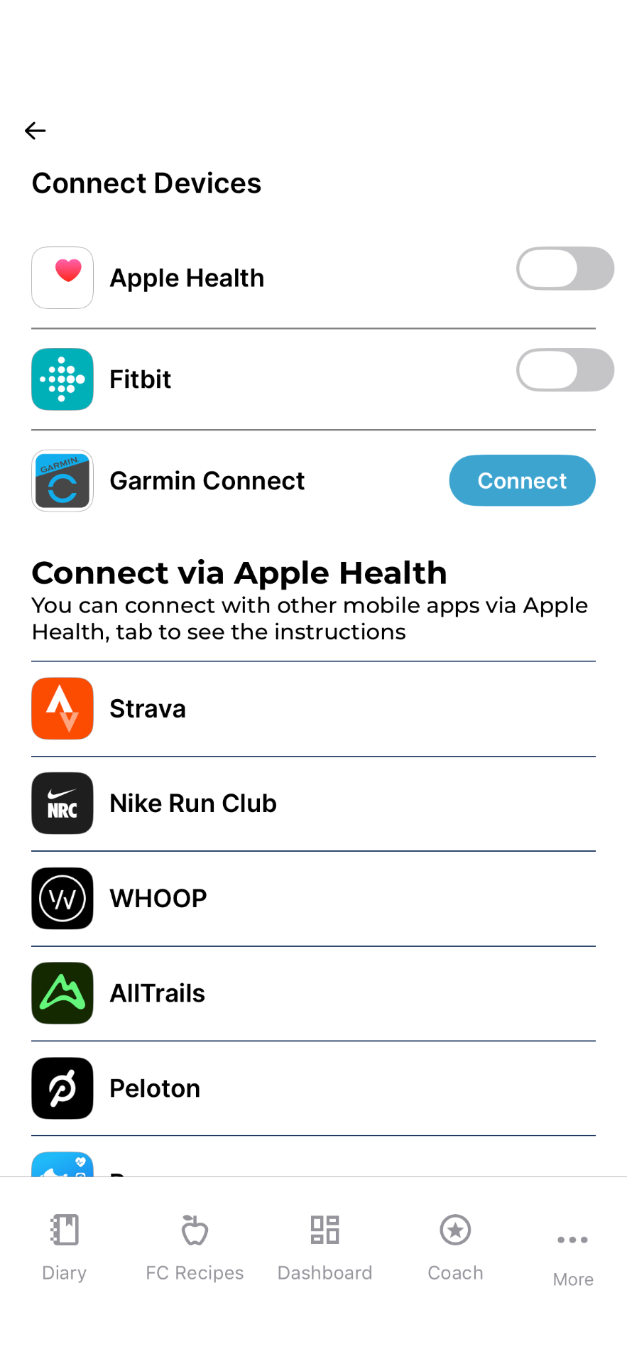 Connect Apple Health, Fitbit, Garmin and more in The Fitness Chef app