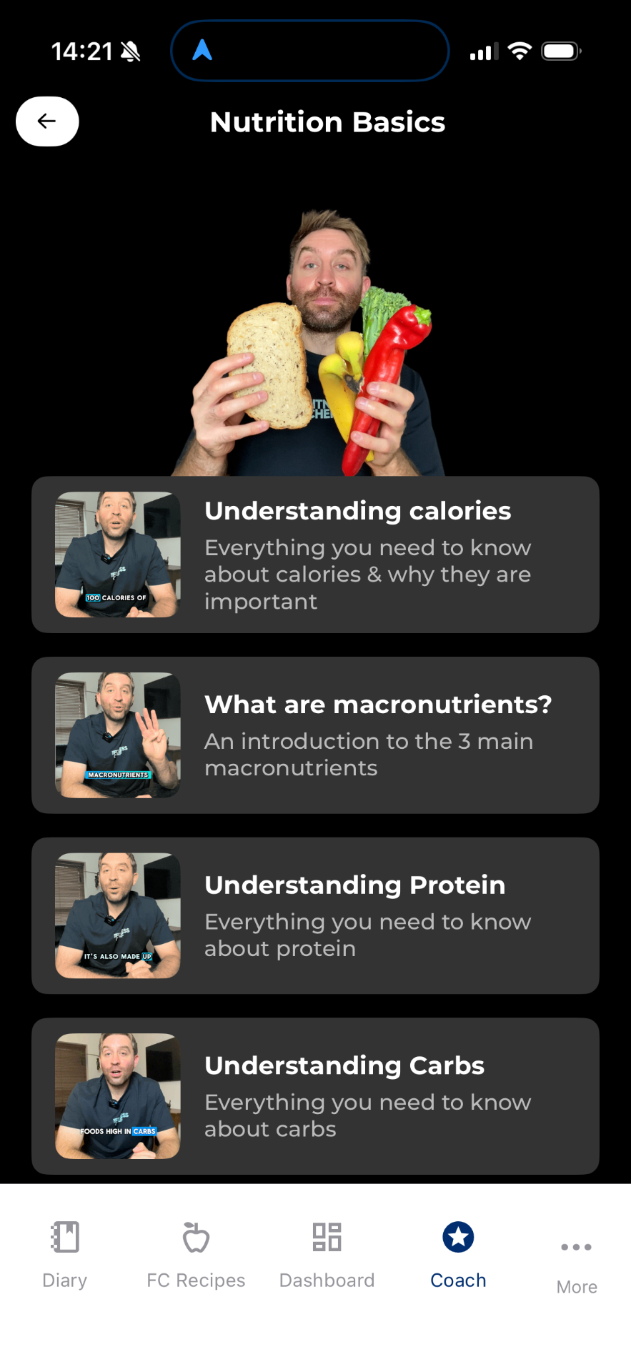 Graeme Tomlinson coaching videos in The Fitness Chef app