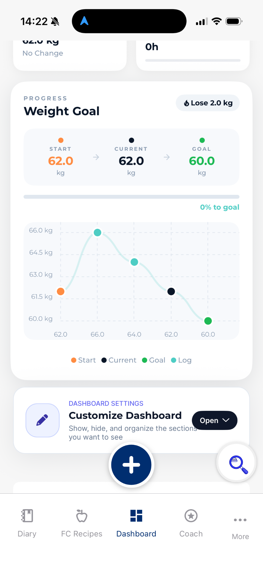 Progress tracking in The Fitness Chef app