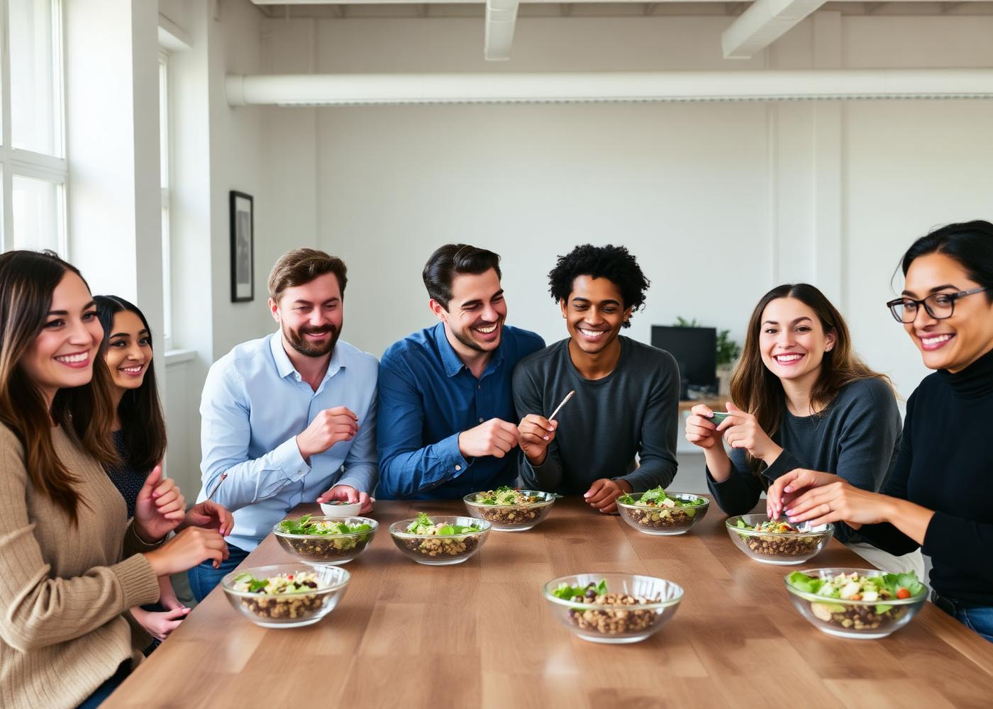 Team having a healthy lunch